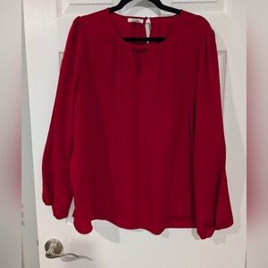NWOT Maurices Red Keyhole Neck Long Sleeve Blouse in Size 1X